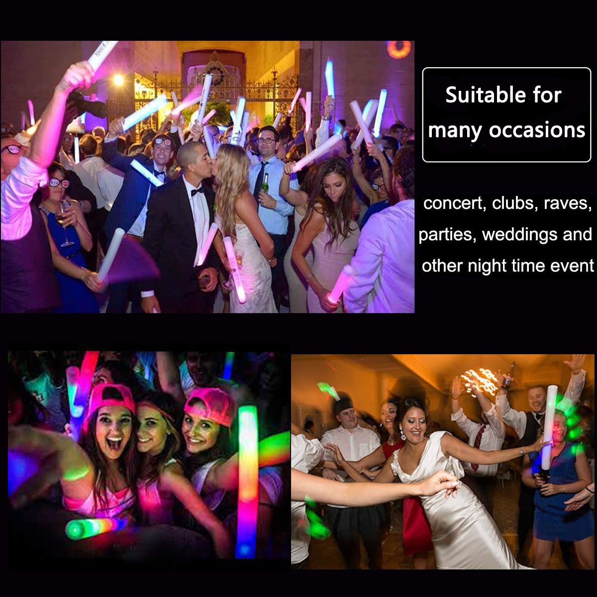 ColorHome Glow Sticks Bulk, 32 Pcs LED Foam Sticks Glow in the Dark