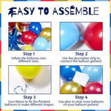 132pcs Red Blue Yellow Balloons Arch Garland Kit with Long Balloons