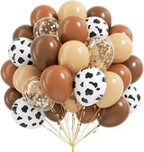 Brown Western Balloons, Brown Nude Gold Confetti Cow Print Latex