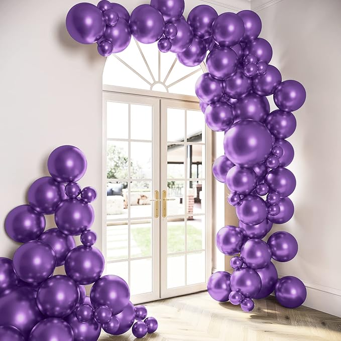 HOUSE OF PARTY Metallic Purple Balloons - Purple Balloon Garland Kit,