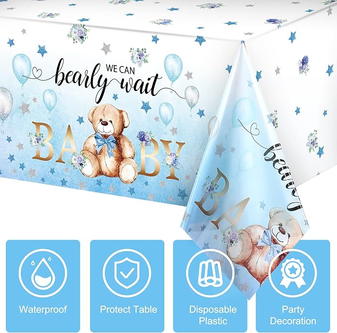 Tegeme 6 Pack Bear Baby Shower Tablecloth Plastic Bear Table Cover We