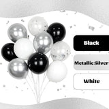 60pcs Black and Silver Balloons 12inch, Black and White Balloons with
