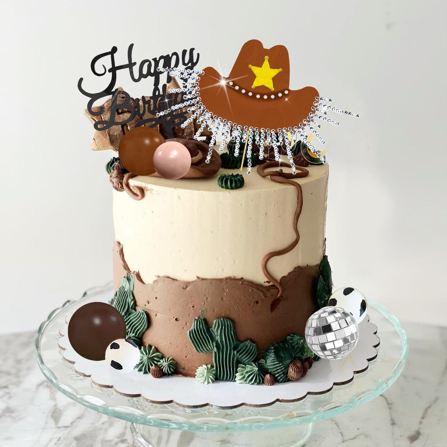Western Cowboy Cake Topper Brown Ball Cake Decorations Cowboy Hat