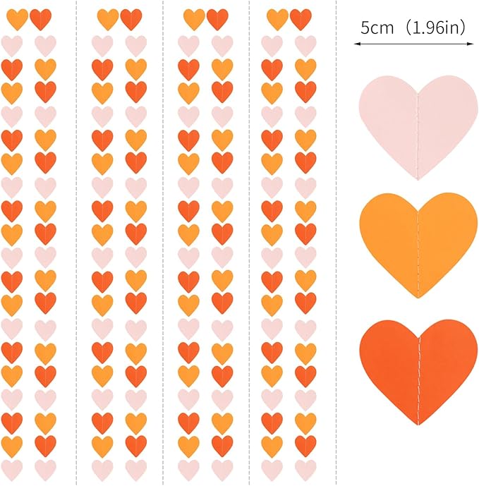 Pink Orange Fall Engagement Party-Decorations Heart-Garland - 52ft