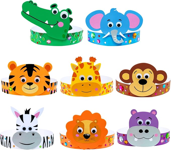 24 Sets Jungle Animal Headbands Craft Kits Safari Crown Art Sets DIY