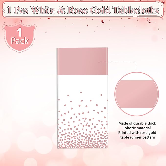 1Pcs White and Rose Gold Tablecloth Party Decorations,Plastic White