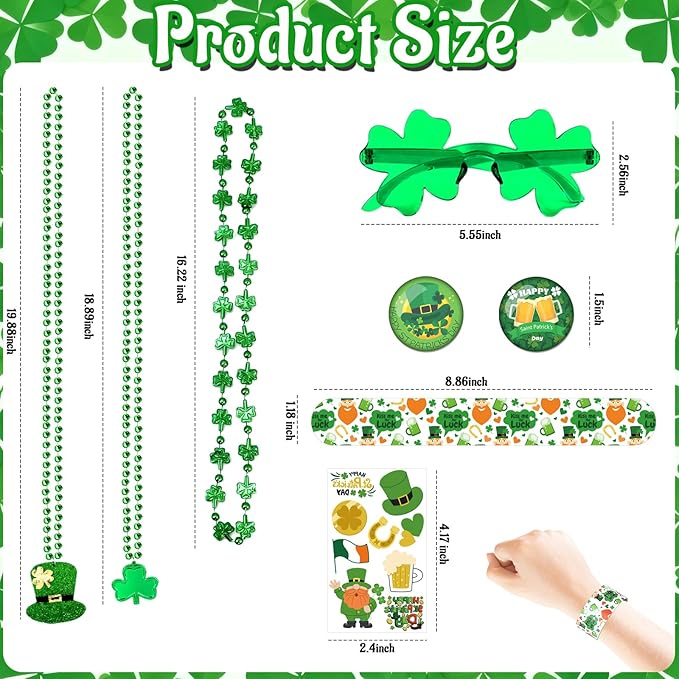 42 Pack St Patrick's Day Accessories Party Favor Set Green Shamrock