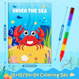 12 Under the Sea Mini Coloring Books Kids with 12 Stacking Crayons