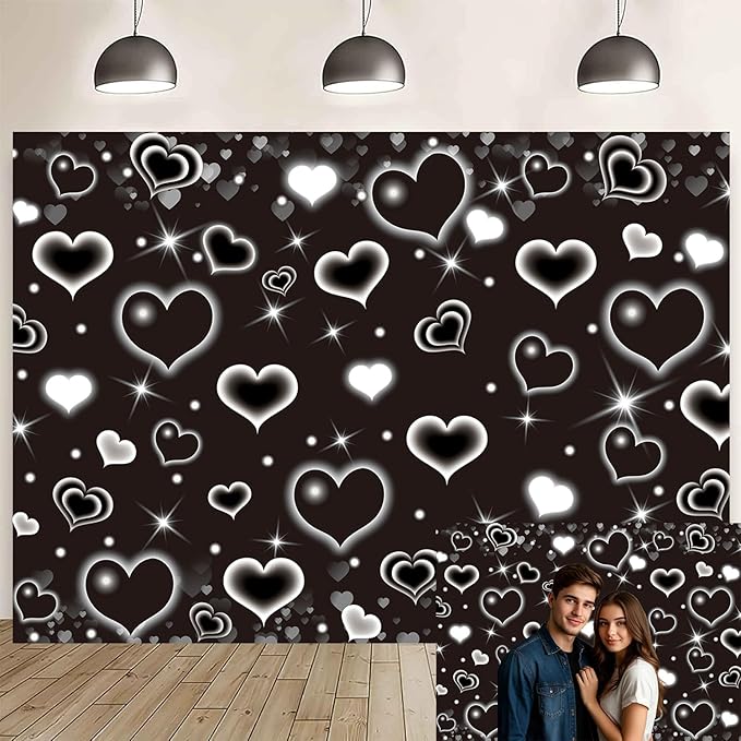 Black Heart Early 2000s Backdrop 7x5FT Valentine's Day Photography