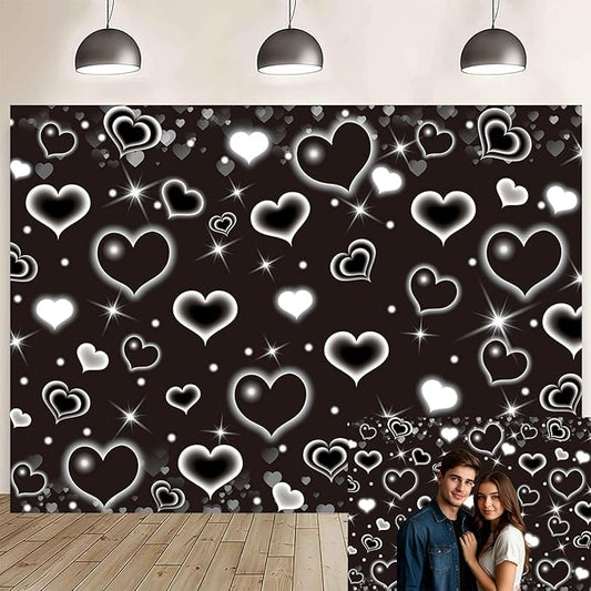 Black Heart Early 2000s Backdrop 7x5FT Valentine's Day Photography