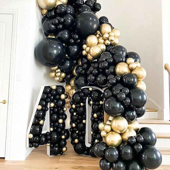 PartyWoo Black and Glod Balloons 140pcs Different Sizes of 18 12 10 5