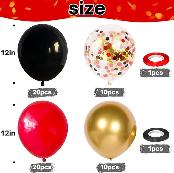 Red and Black Balloon, 60 Packs 12 Inch Red Black and Gold Balloon,