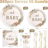 350 Pcs Boho Baby Shower Decorations for Girl, Baby Shower Plates and