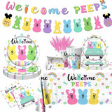 Welcome Bunny Tableware 142pcs Mouse Happy Easter Party Decoration