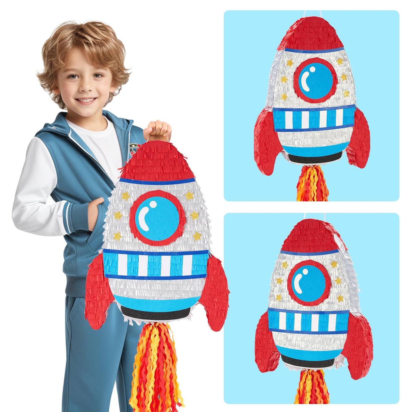 WERNNSAI Rocket Piñata - Rocket Ship Piñata Bundle with Blindfold and