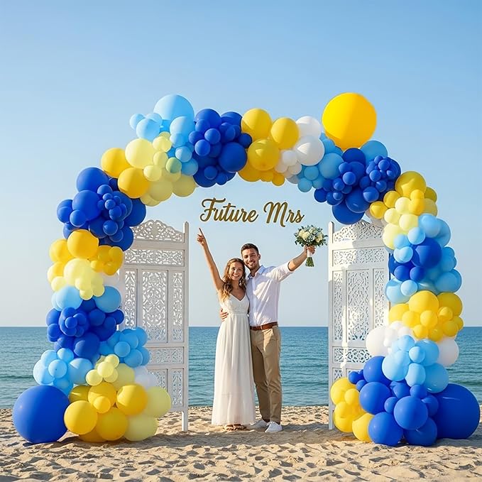 Royal Blue Yellow bridal shower lemon theme balloon arch kit with