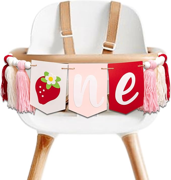Berry First Birthday High Chair Banner Strawberry Tassel Garland