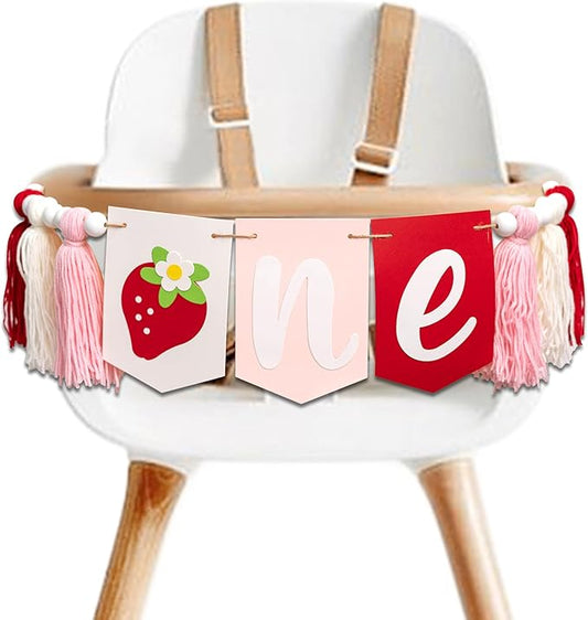 Berry First Birthday High Chair Banner Strawberry Tassel Garland