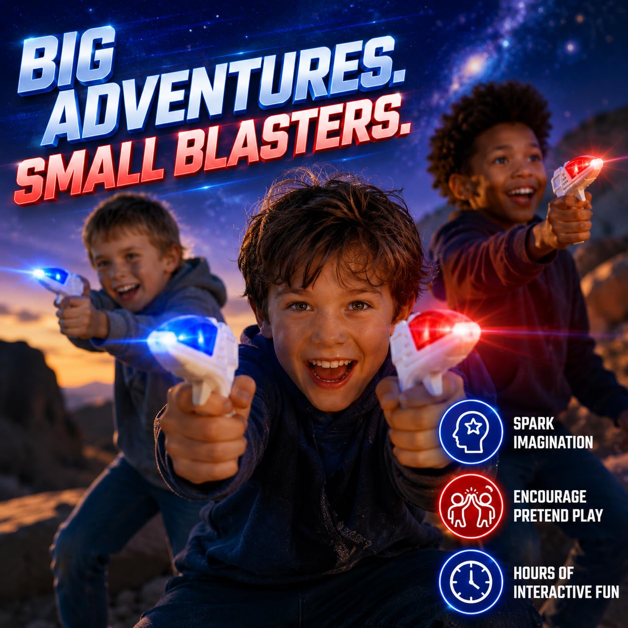 12 PK World's Smallest Space Guns - Mini Light Up Flashing Ray