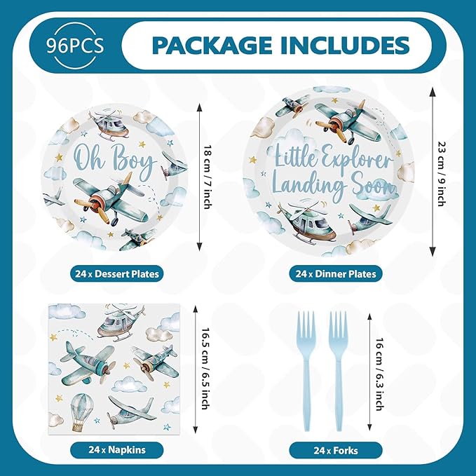 96Pcs Airplane Baby Shower Decorations Airplane Boy Baby Shower