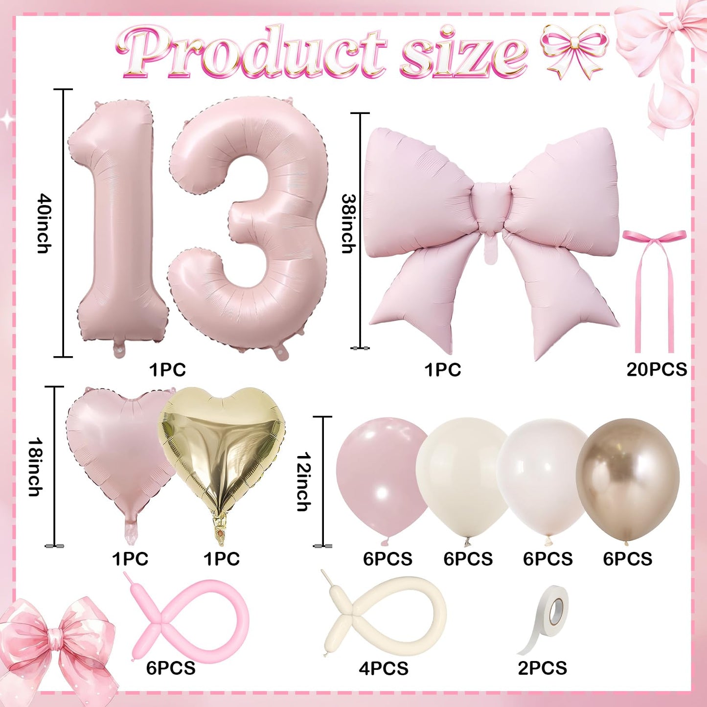 40 Inch Dusty Pink 13 Number Balloon for Girls 13th Birthday