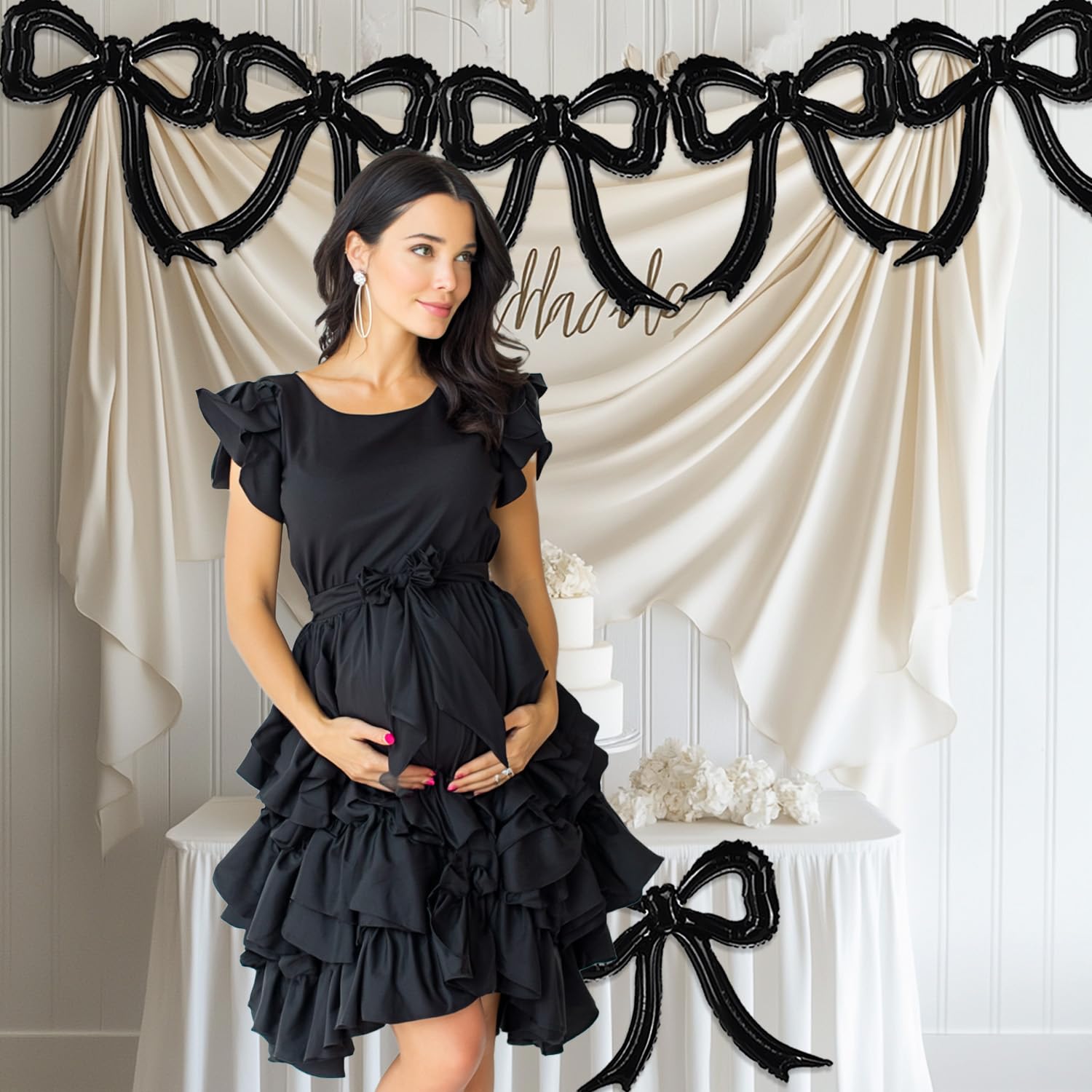 6pcs Black Bow Foil Balloons Bow Mylar Balloon Set for Coquette
