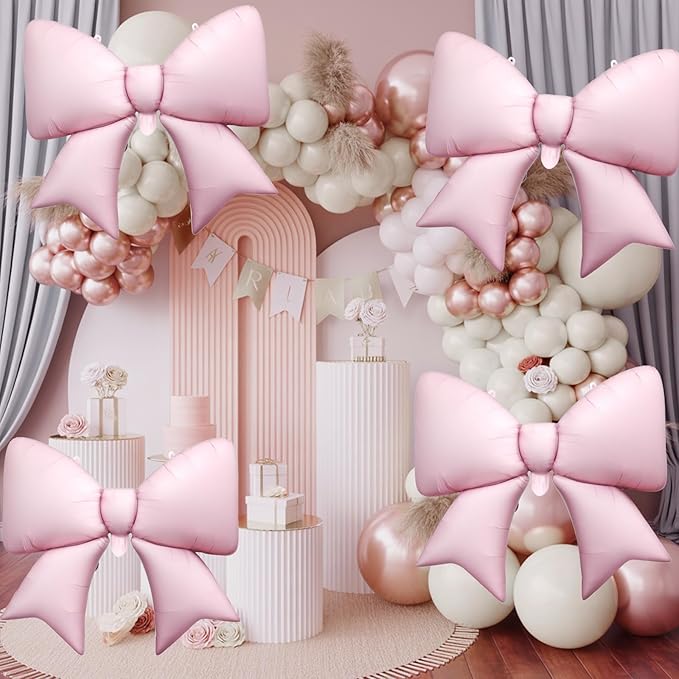 Biapian 6 Pcs Pink Bow Balloons, 38 Inch Giant Bow Foil Balloons,