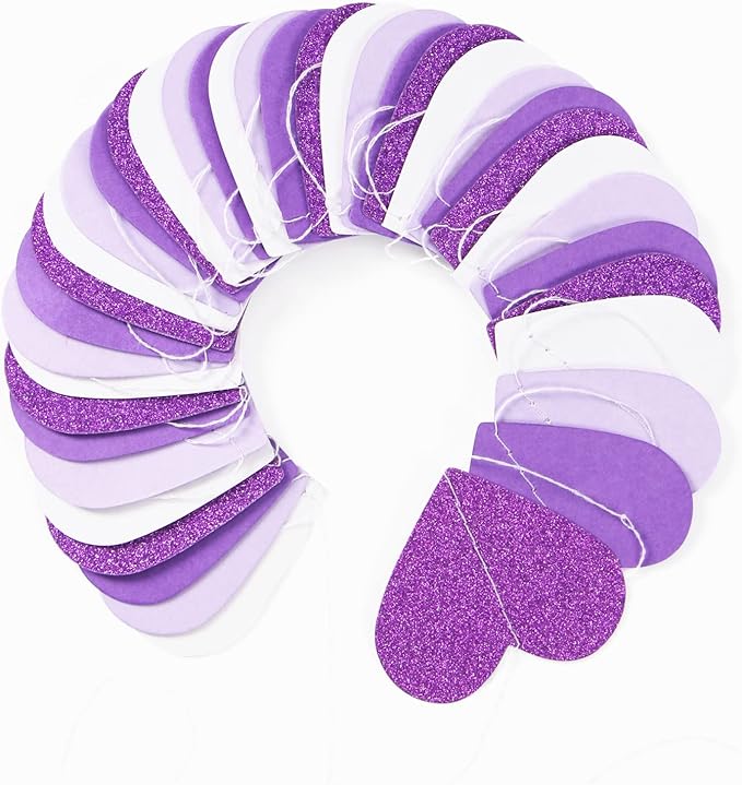 Purple Party Decoration Heart-Garland - 52Ft Purple Lavender White