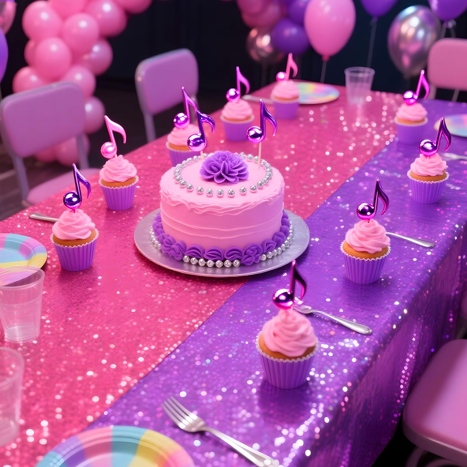 LOYIM 3 Pcs Kpop Holographic Tablecloth for Birthday Party Pink Purple