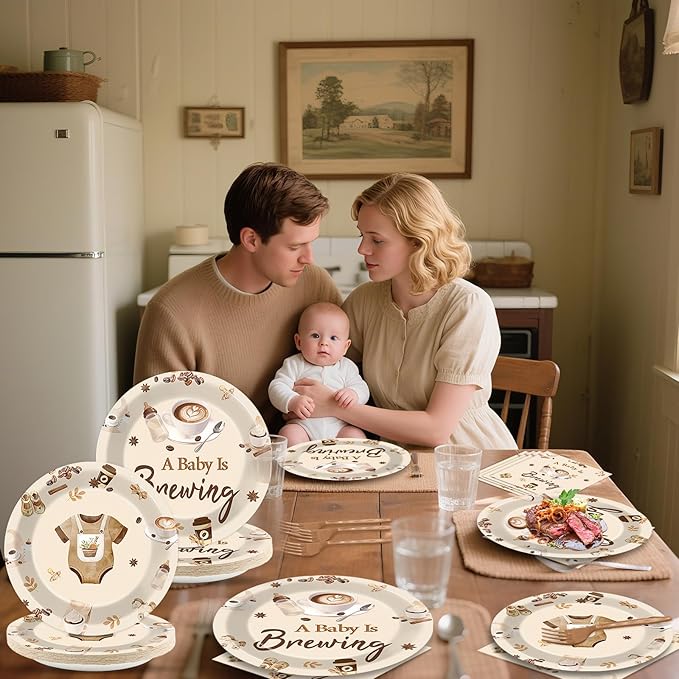 96 Pcs Coffee Baby Shower Party Plates Napkins Tableware Set A Baby