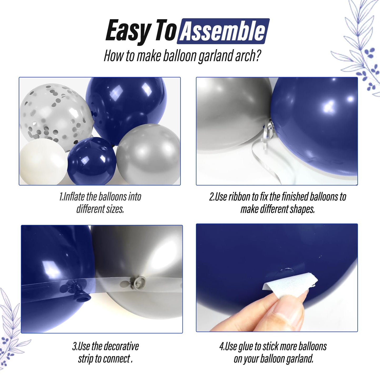 Navy Blue and Silver Balloon Garland Arch Kit, Royal Blue Metallic