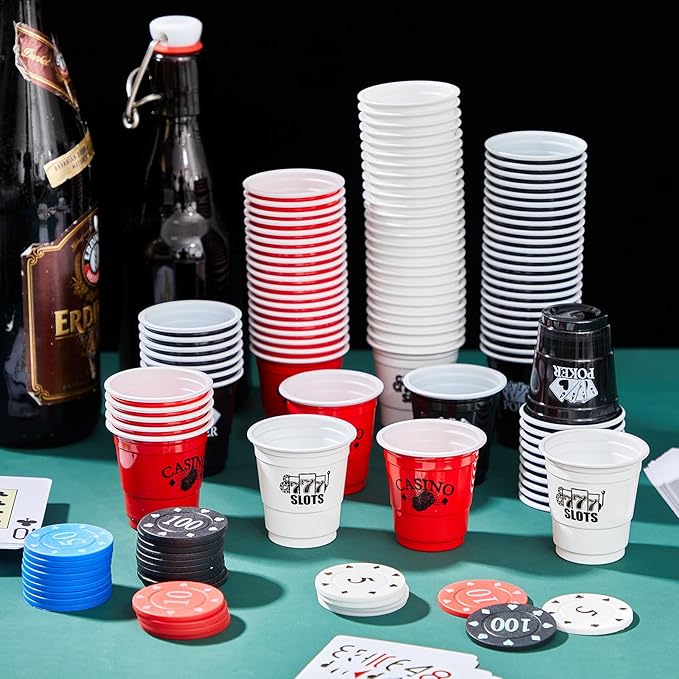 150 Pcs Casino Party Cups 2 oz Plastic Shot Glass Poker Tumbler for