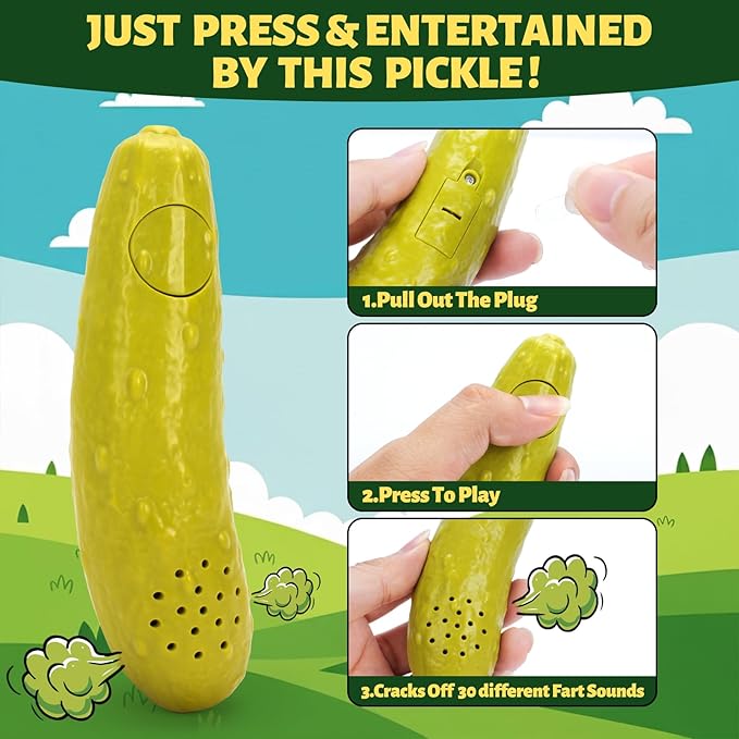 Fart Sounds Pickle - 30+ Unique Farts, Farting Cucumber Toy - Funny
