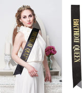 Black & Gold Party Decorations - Happy Birthday Crown Tiara Sash,