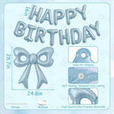 Blue Happy Birthday Balloons, 31”Huge Light Blue Bow Aluminum Foil