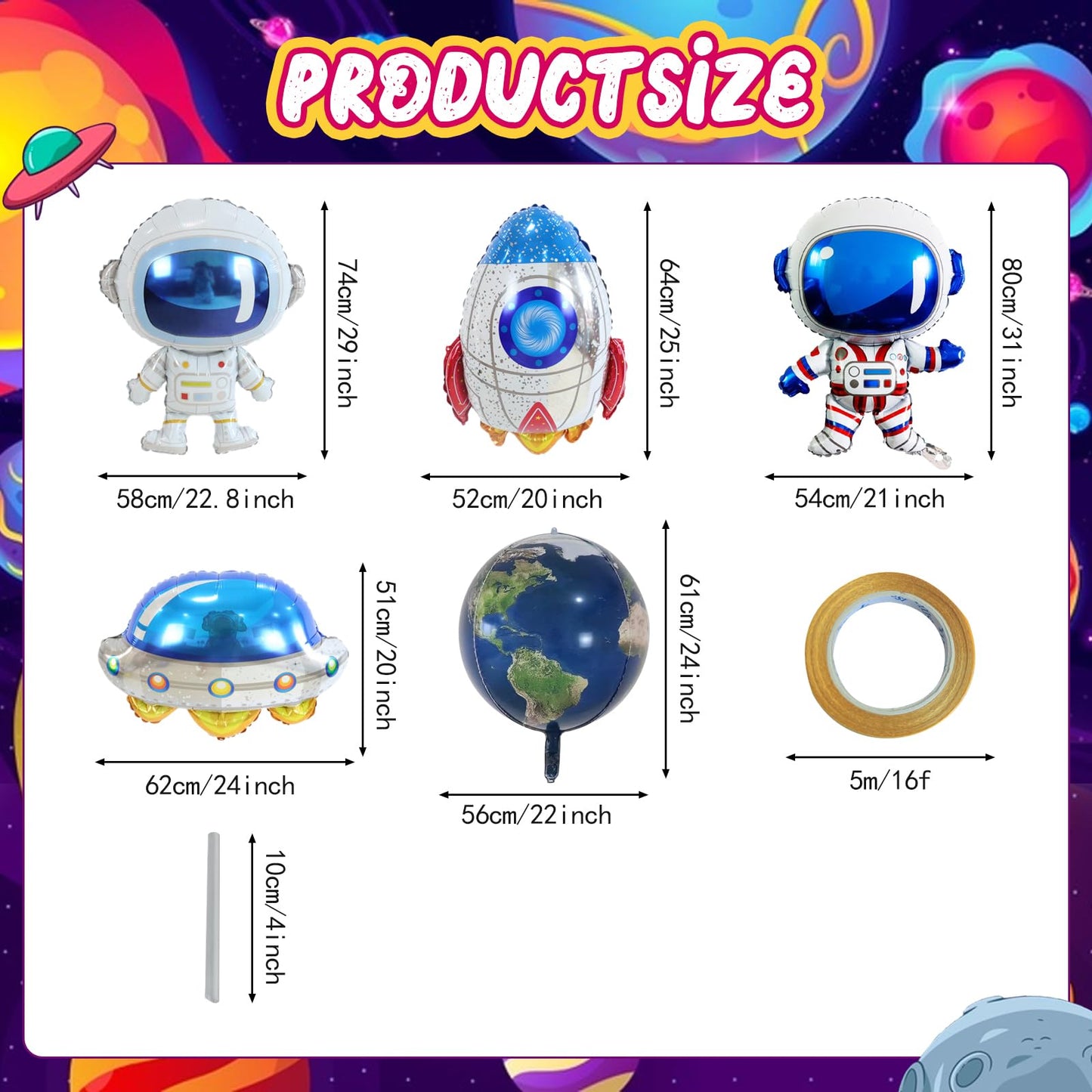 16 Pcs Galaxy Space Balloons, Outer Space Themed Party Decorations
