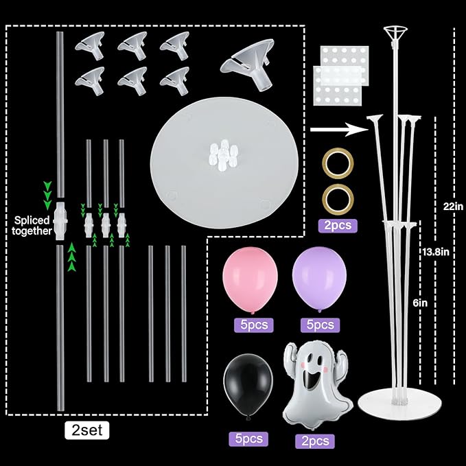 Halloween Ghost Party Balloons Stand Kit 2 Sets with 2 White Ghost