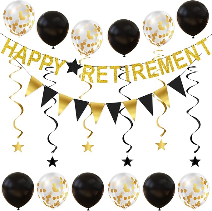 Happy Retirement Party Decorations Banner Triangle Flag Garland Star