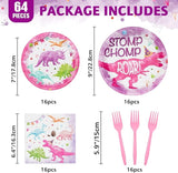 Girl Dinosaur Party Decorations 64 PCS Dinosaur Plates Napkins and