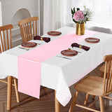 8Pack Disposable Plastic Tablecloths and Satin Table Runner Set White