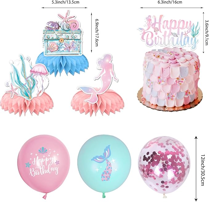 175PCS Mermaid Party Decorations Mermaid Theme Party Supplies Plates