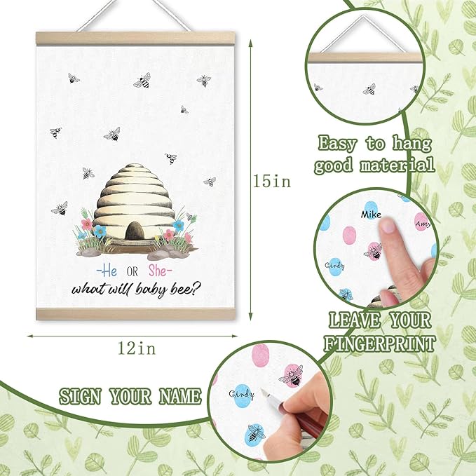 Bumble Bee Gender Reveal Party Bee Baby Shower Finger Print Tree