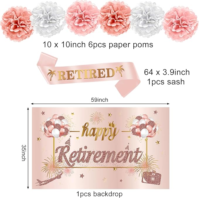 20PCS Retirement Party Decorations Kit for Women Pink Rose Gold