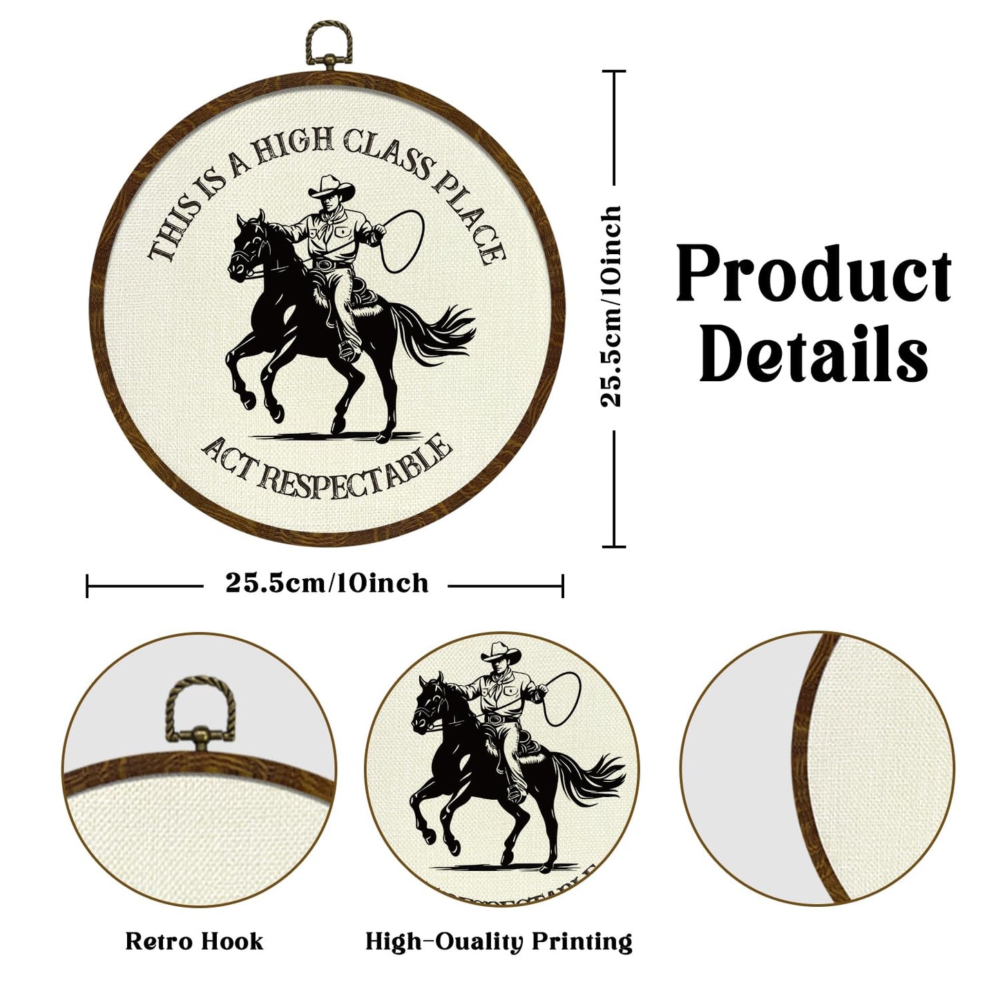 Round Wall Art Framed,Funny Cowboy Round Wall Decor –This Is a High