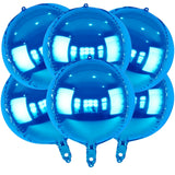 Metallic Blue Round Foil Balloons, 22" Large 4D Sphere Mylar Balloons