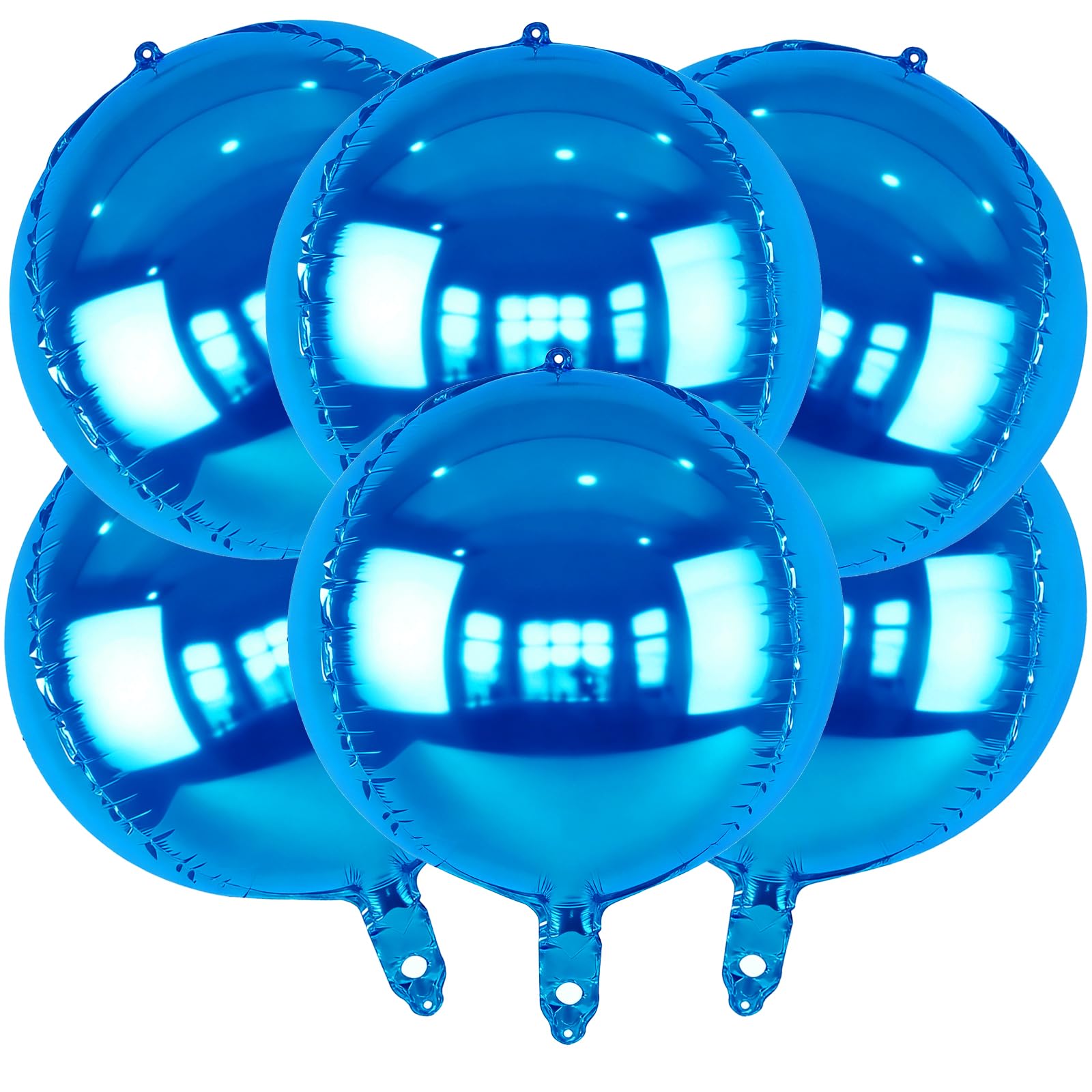 Metallic Blue Round Foil Balloons, 22" Large 4D Sphere Mylar Balloons