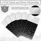 6Pcs Black and Silver Tablecloth Party Decorations,Plastic Black