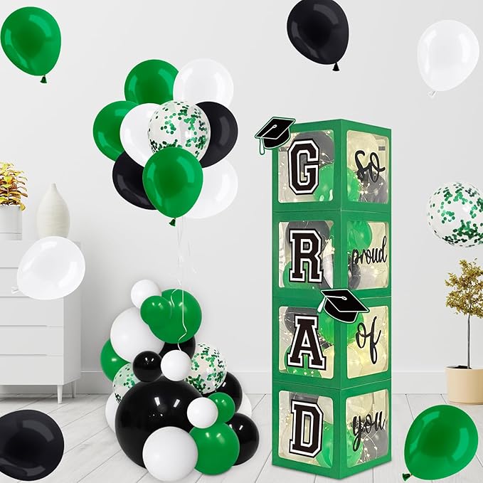 Graduation Decorations 2026 Set of 4 Green Graduation Boxes with