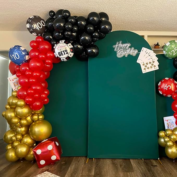 Casino Theme Balloon Arch Kit 104 Pcs Red Black and Gold Metallic
