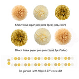 White Gold Champagne Party Decorations - 23pcs Tissue Pom Poms